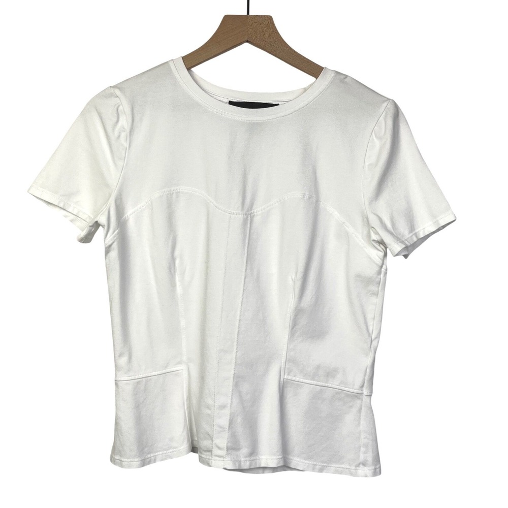 White House Black Market Womens Minimalist White Short‎ Sleeve T-Shirt Medium